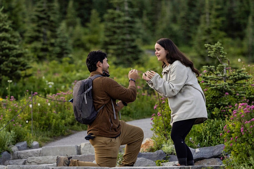 Mount Rainier National Park surprise proposal and engagement session.