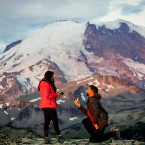Fremont Fire Lookout at Sunrise Surprise Proposal and Engagement Session in Mount Rainier National Park